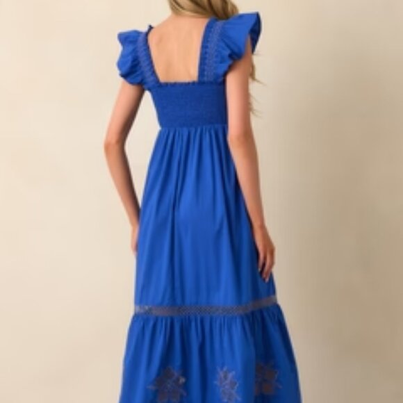 SKIES ARE BLUE Cobalt Blue Cotton Embroidered Eyelet Midi Dress XS NWT - Picture 6 of 9